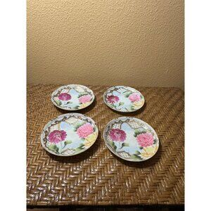 Set Of 4 Hand-Painted Floral Porcelain Plates Made In Japan